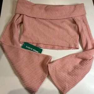 SHEIN Pink Ribbed Off-Shoulder Top
